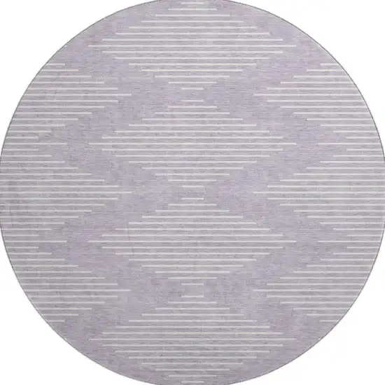 8' Lavender And Ivory Geometric Washable Round Rug With UV Protection Photo 2