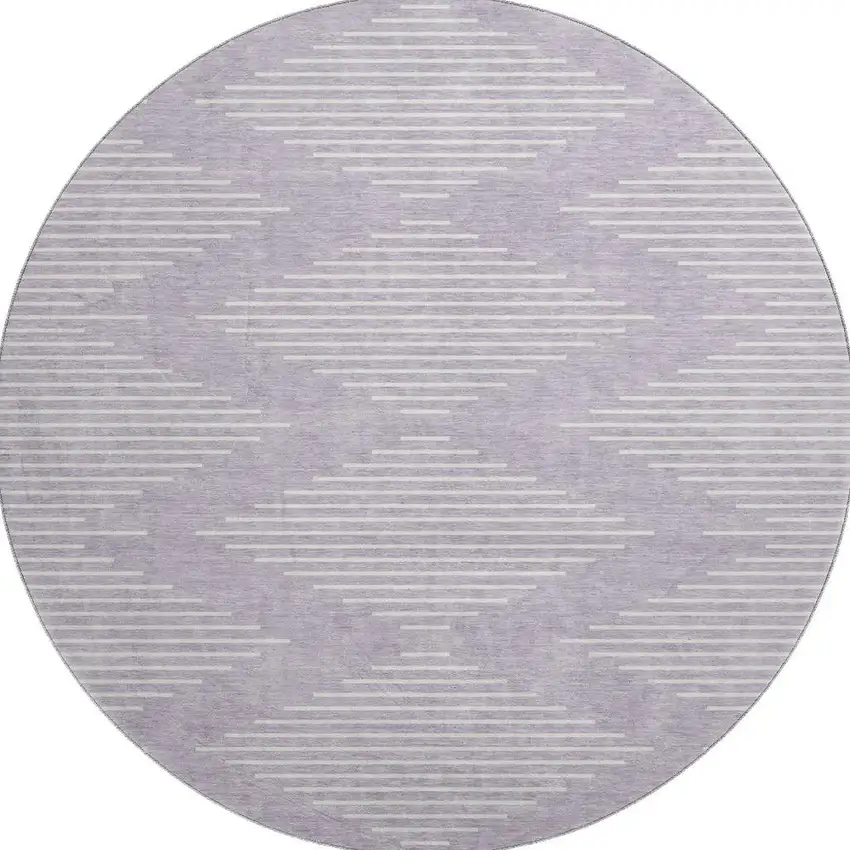 8' Lavender And Ivory Geometric Washable Round Rug With UV Protection Photo 2