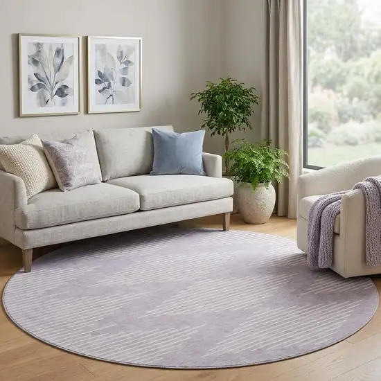 8' Lavender And Ivory Geometric Washable Round Rug With UV Protection Photo 1