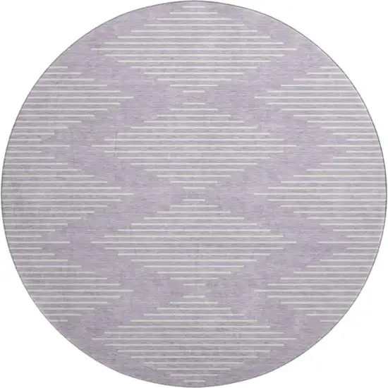 8' Lavender And Ivory Geometric Washable Round Rug With UV Protection Photo 1