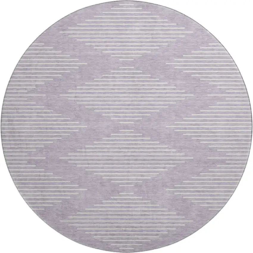 8' Lavender And Ivory Geometric Washable Round Rug With UV Protection Photo 1