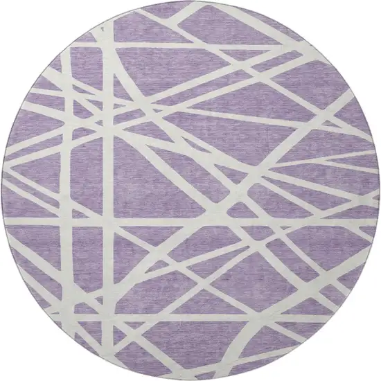 8' Lavender And Ivory Geometric Washable Round Rug With UV Protection Photo 3