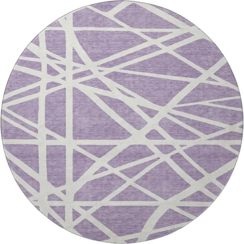 8' Lavender And Ivory Geometric Washable Round Rug With UV Protection Photo 3