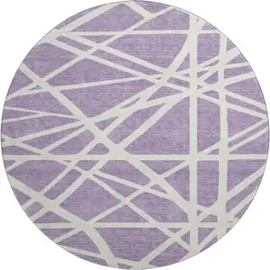 Photo of 8' Lavender And Ivory Geometric Washable Round Rug With UV Protection