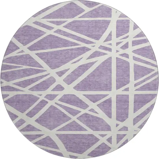8' Lavender And Ivory Geometric Washable Round Rug With UV Protection Photo 1