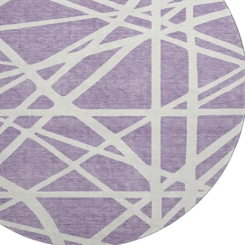 8' Lavender And Ivory Geometric Washable Round Rug With UV Protection Photo 2