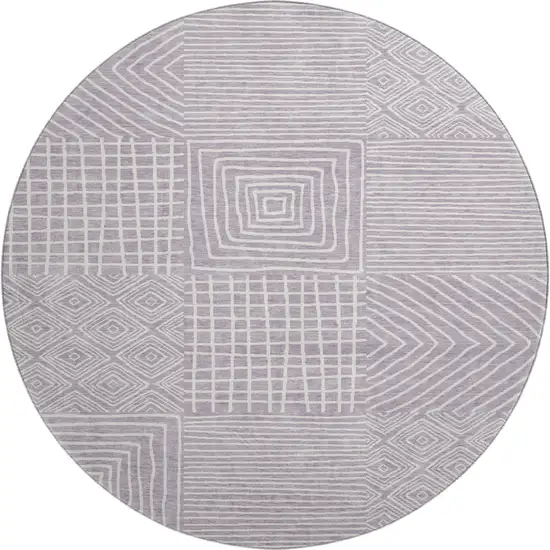 8' Lavender And Ivory Geometric Washable Round Rug With UV Protection Photo 1