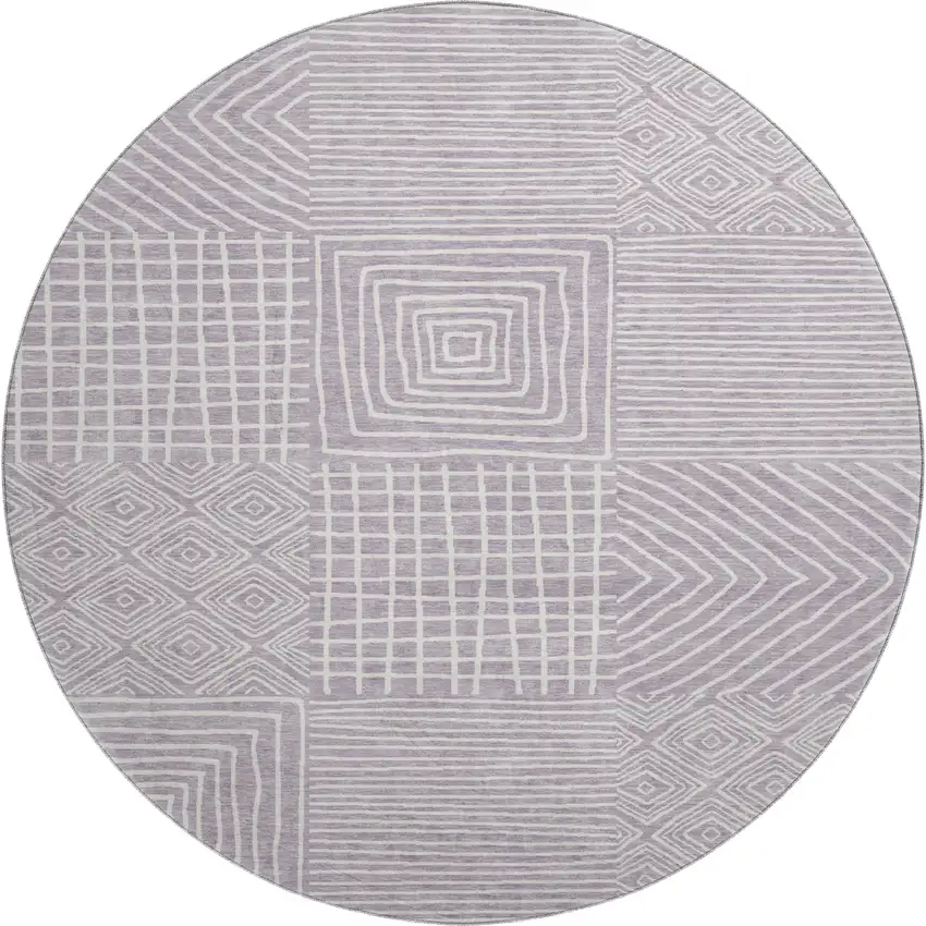 8' Lavender And Ivory Geometric Washable Round Rug With UV Protection Photo 1