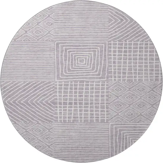 8' Lavender And Ivory Geometric Washable Round Rug With UV Protection Photo 3