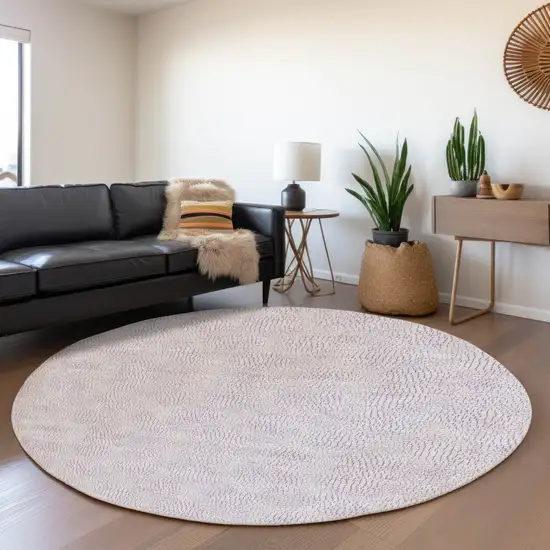 8' Lavender And Ivory Geometric Washable Round Rug With UV Protection Photo 4