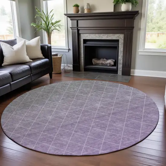 8' Lavender And Ivory Geometric Washable Round Rug With UV Protection Photo 4