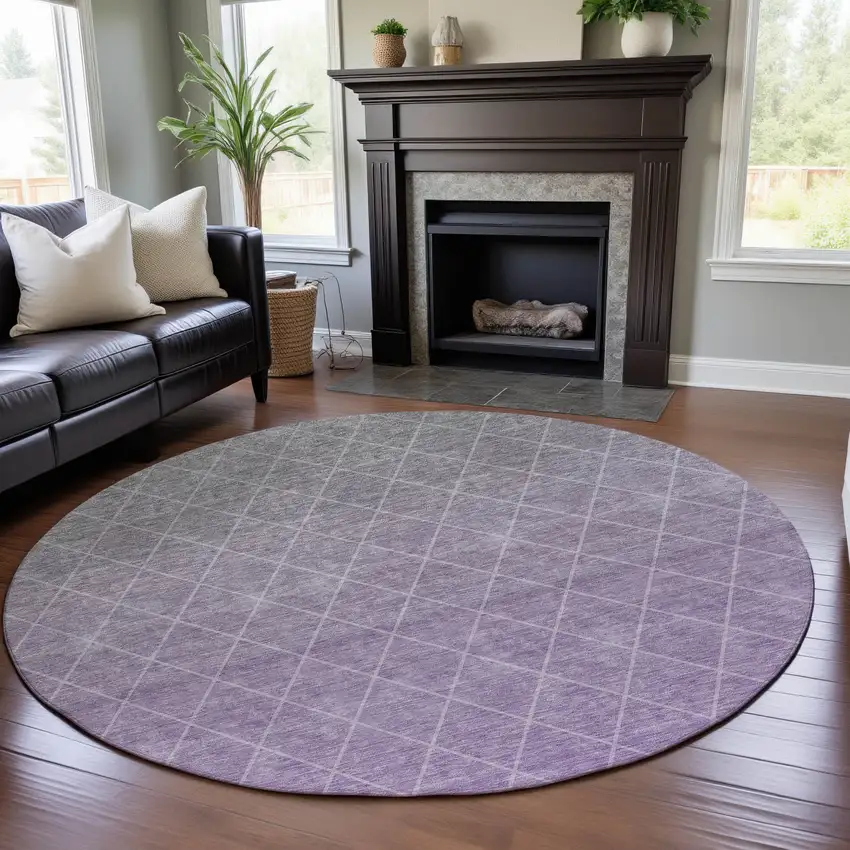 8' Lavender And Ivory Geometric Washable Round Rug With UV Protection Photo 4