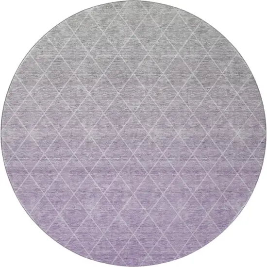 8' Lavender And Ivory Geometric Washable Round Rug With UV Protection Photo 3