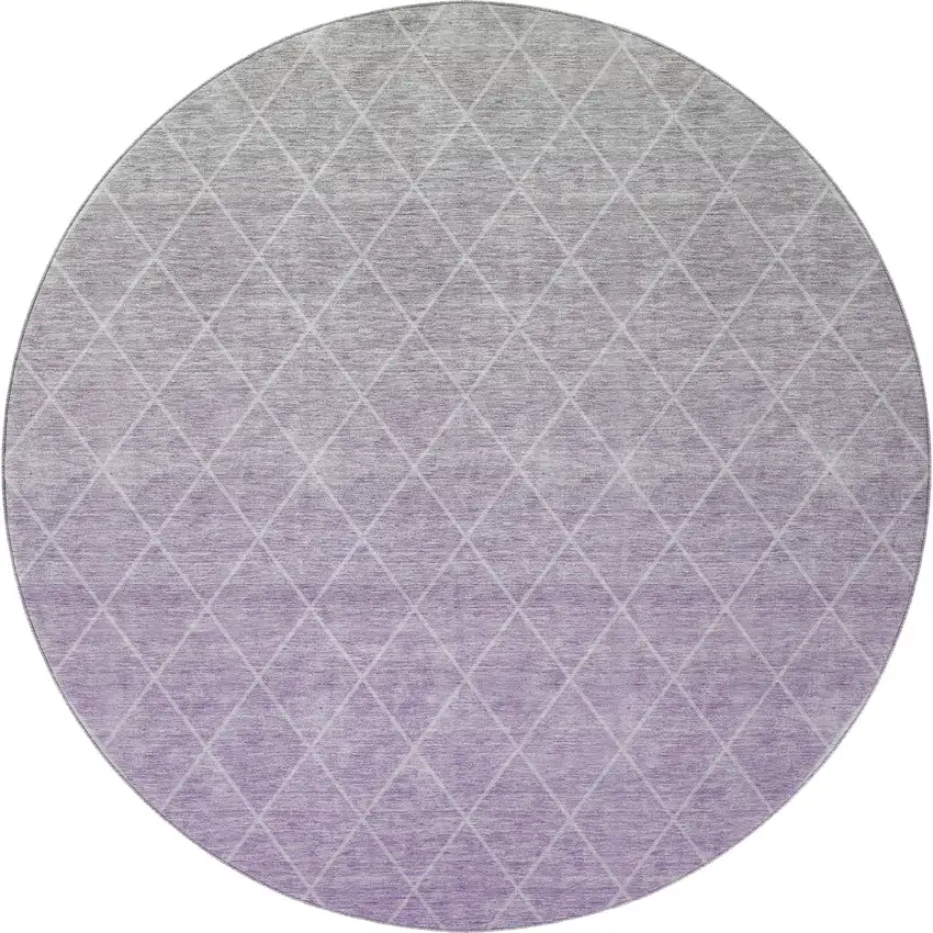 8' Lavender And Ivory Geometric Washable Round Rug With UV Protection Photo 3
