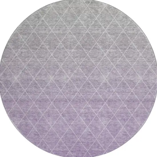 8' Lavender And Ivory Geometric Washable Round Rug With UV Protection Photo 2
