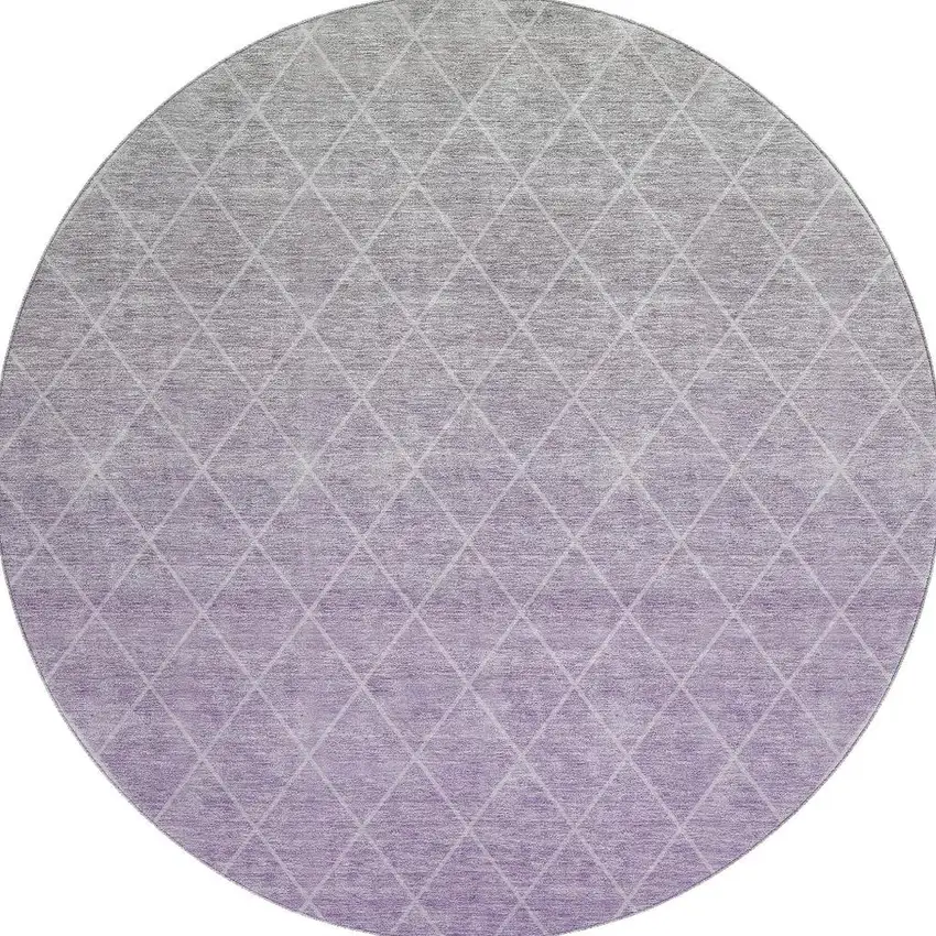 8' Lavender And Ivory Geometric Washable Round Rug With UV Protection Photo 2