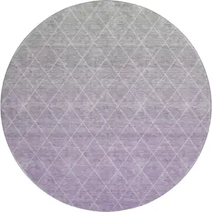Photo of 8' Lavender And Ivory Geometric Washable Round Rug With UV Protection