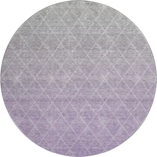 8' Lavender And Ivory Geometric Washable Round Rug With UV Protection Photo 1