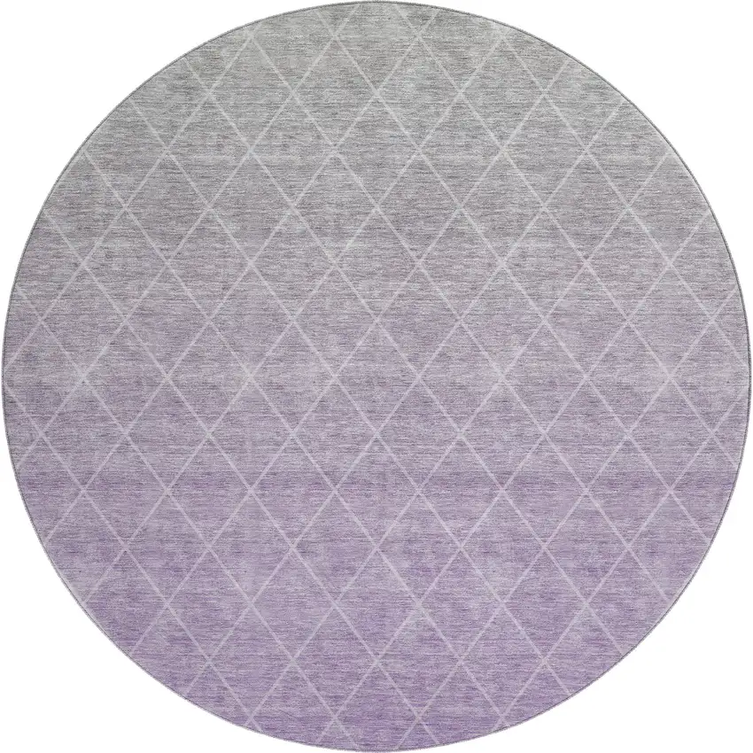8' Lavender And Ivory Geometric Washable Round Rug With UV Protection Photo 1