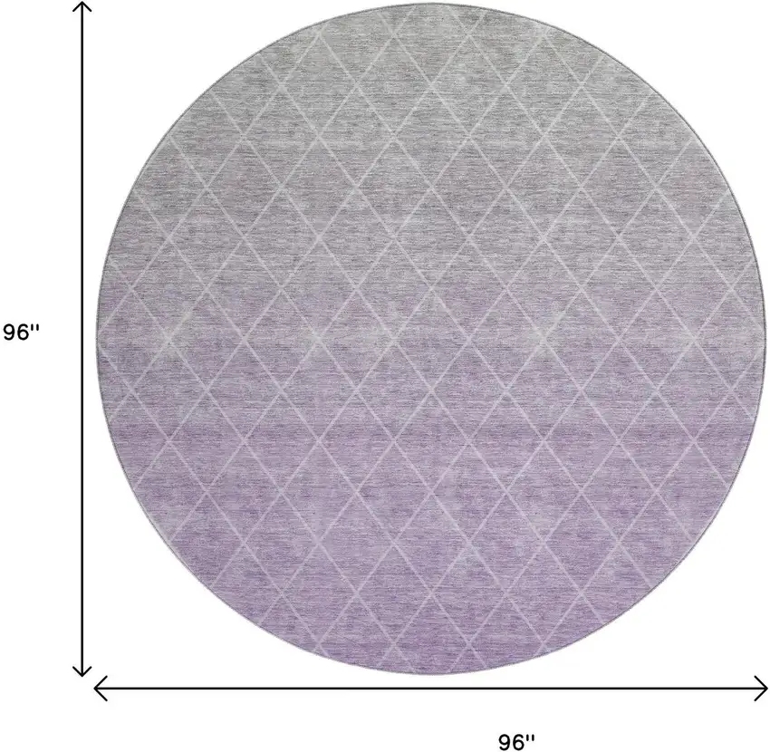 8' Lavender And Ivory Geometric Washable Round Rug With UV Protection Photo 9