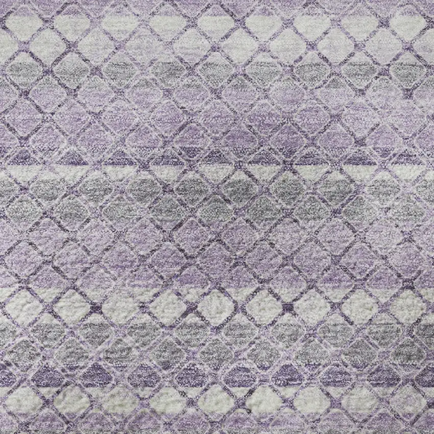 8' Lavender And Ivory Geometric Washable Round Rug With UV Protection Photo 9