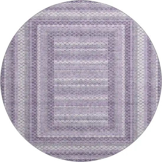 8' Lavender And Ivory Geometric Washable Round Rug With UV Protection Photo 1
