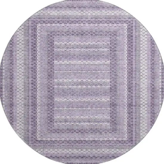 8' Lavender And Ivory Geometric Washable Round Rug With UV Protection Photo 4