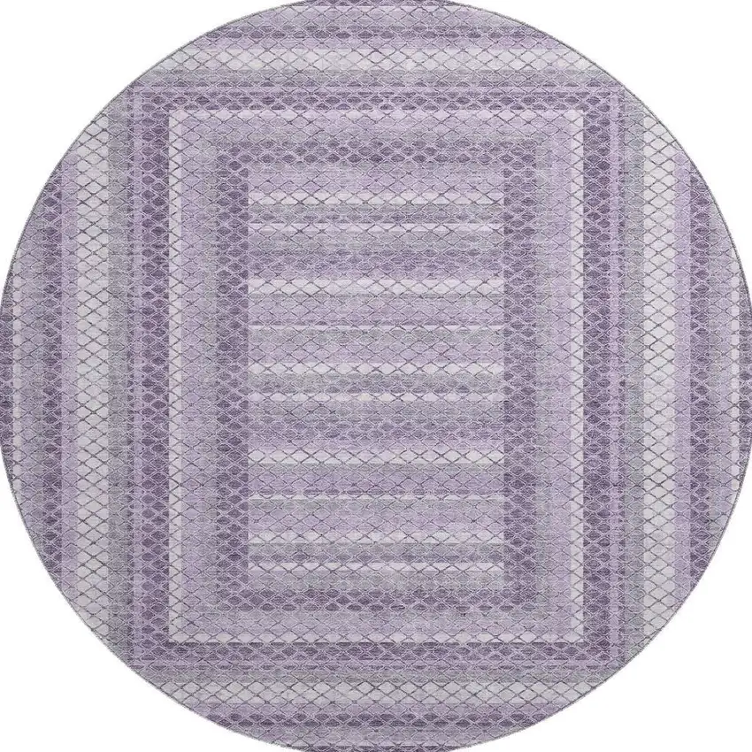 8' Lavender And Ivory Geometric Washable Round Rug With UV Protection Photo 4