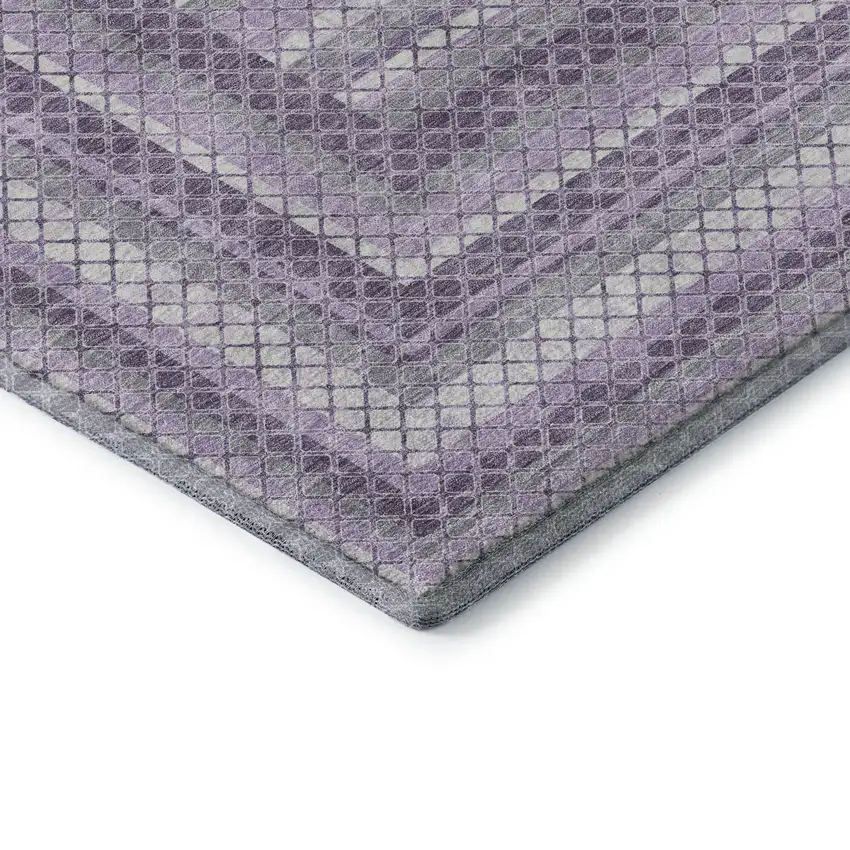 8' Lavender And Ivory Geometric Washable Round Rug With UV Protection Photo 7
