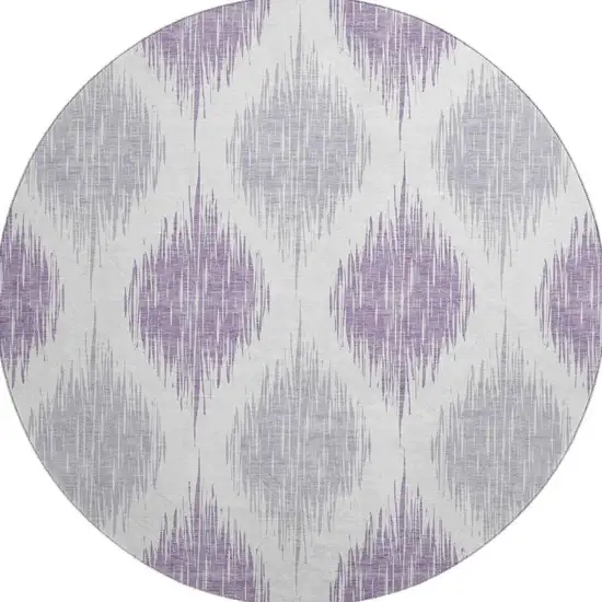 8' Lavender And Ivory Ikat Washable Round Rug With UV Protection Photo 4
