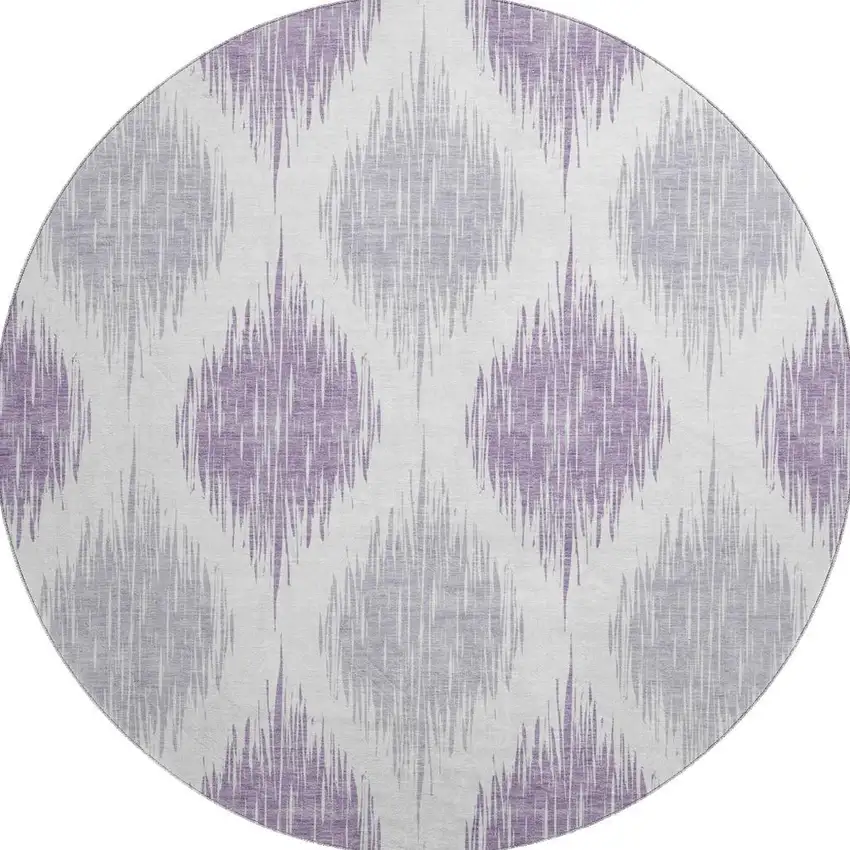 8' Lavender And Ivory Ikat Washable Round Rug With UV Protection Photo 4