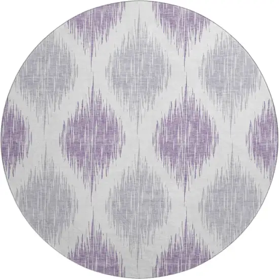 8' Lavender And Ivory Ikat Washable Round Rug With UV Protection Photo 1