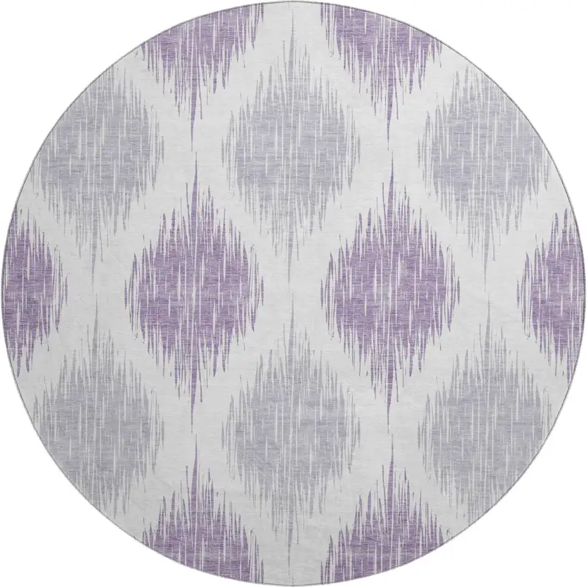 8' Lavender And Ivory Ikat Washable Round Rug With UV Protection Photo 1