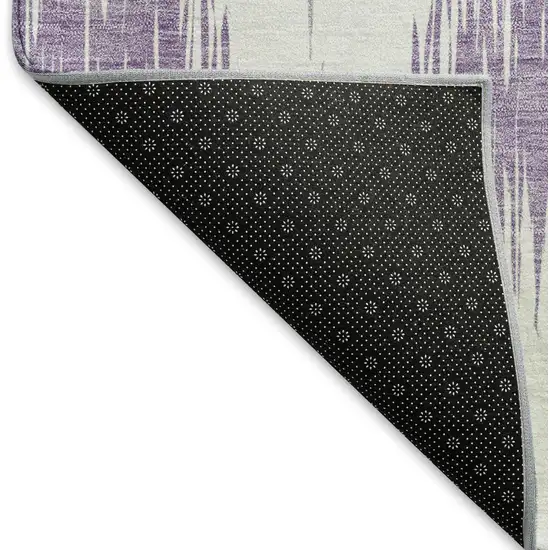 8' Lavender And Ivory Ikat Washable Round Rug With UV Protection Photo 6
