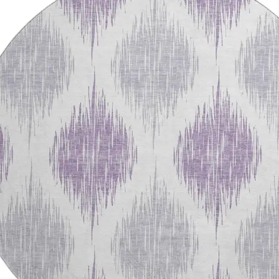8' Lavender And Ivory Ikat Washable Round Rug With UV Protection Photo 3