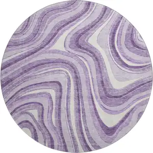 Photo of 8' Lavender And Ivory Marble Washable Round Rug With UV Protection