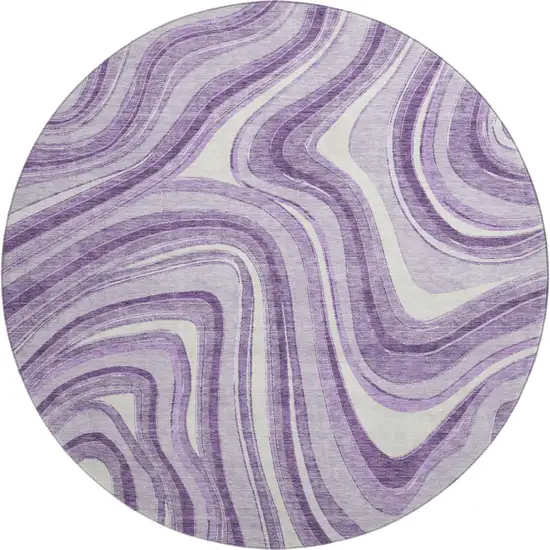 8' Lavender And Ivory Marble Washable Round Rug With UV Protection Photo 1