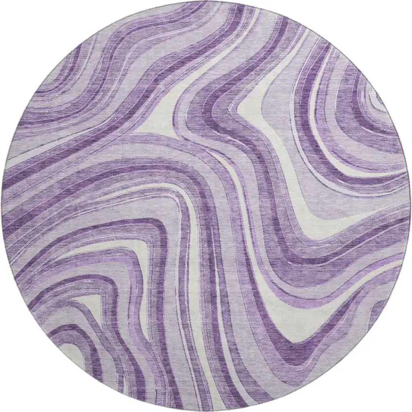 8' Lavender And Ivory Marble Washable Round Rug With UV Protection Photo 1