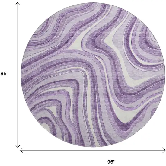 8' Lavender And Ivory Marble Washable Round Rug With UV Protection Photo 3