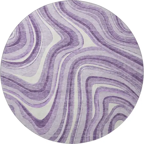 8' Lavender And Ivory Marble Washable Round Rug With UV Protection Photo 4
