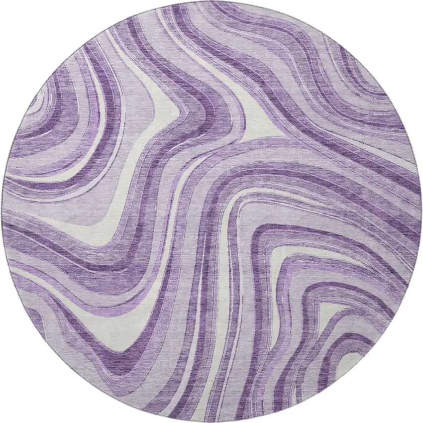 8' Lavender And Ivory Marble Washable Round Rug With UV Protection Photo 4