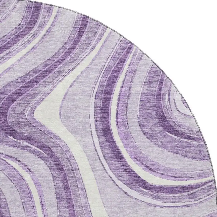 8' Lavender And Ivory Marble Washable Round Rug With UV Protection Photo 3