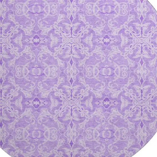 8' Lavender And Ivory Medallion Washable Round Rug With UV Protection Photo 3