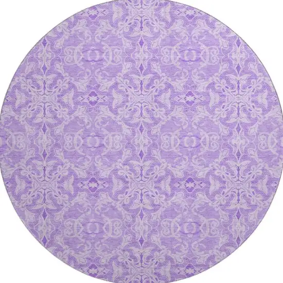8' Lavender And Ivory Medallion Washable Round Rug With UV Protection Photo 4