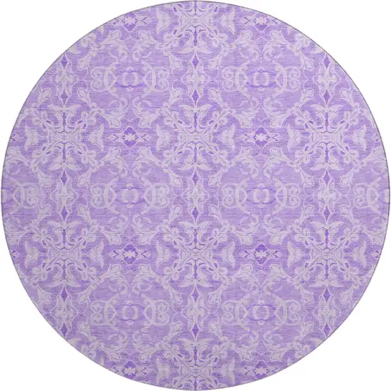 8' Lavender And Ivory Medallion Washable Round Rug With UV Protection Photo 1