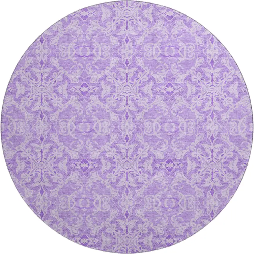 8' Lavender And Ivory Medallion Washable Round Rug With UV Protection Photo 1