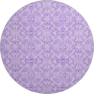 Photo of 8' Lavender And Ivory Medallion Washable Round Rug With UV Protection
