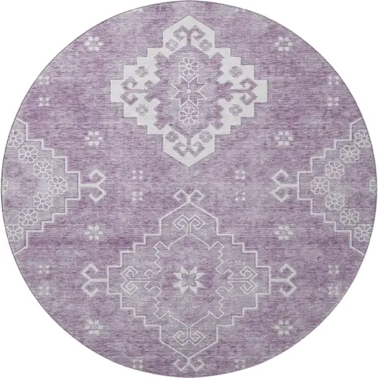 8' Lavender And Ivory Medallion Washable Round Rug With UV Protection Photo 3