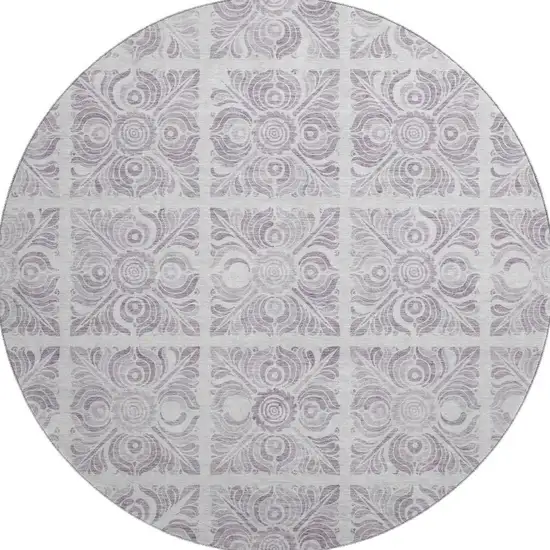 8' Lavender And Ivory Medallion Washable Round Rug With UV Protection Photo 3