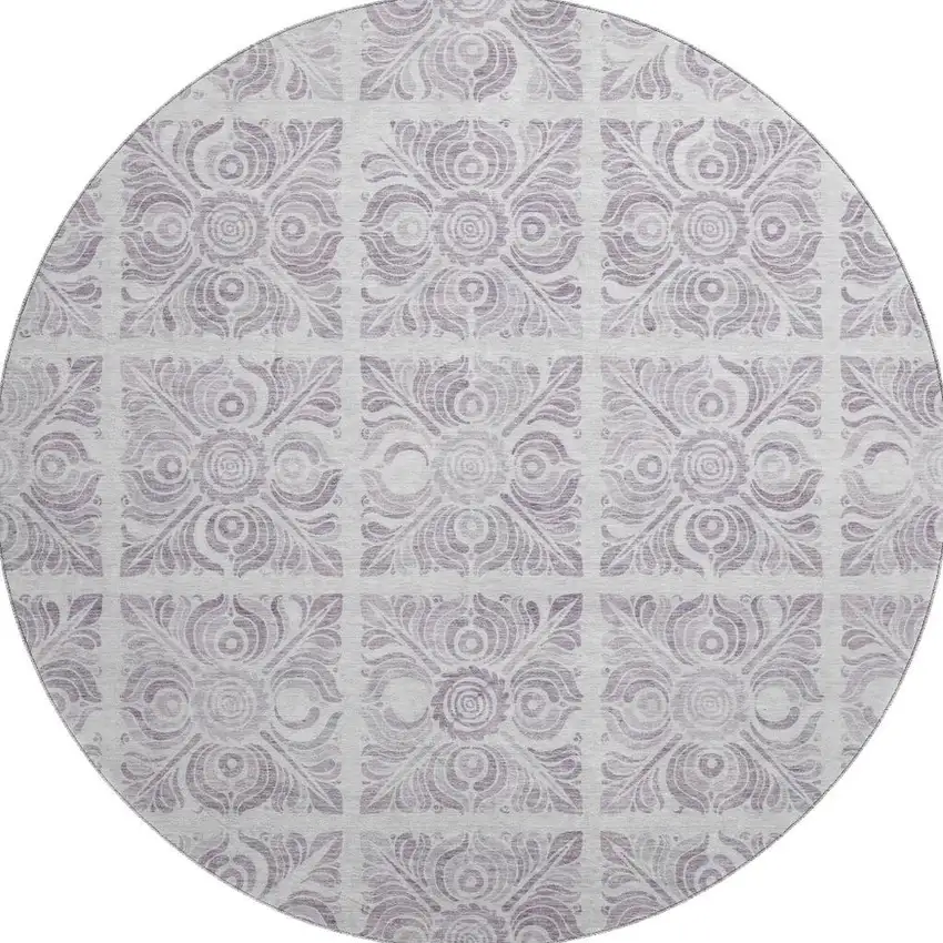 8' Lavender And Ivory Medallion Washable Round Rug With UV Protection Photo 3